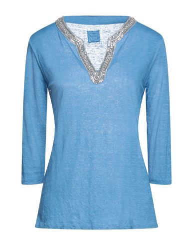120% Woman T-shirt Azure Size Xl Linen In Blue