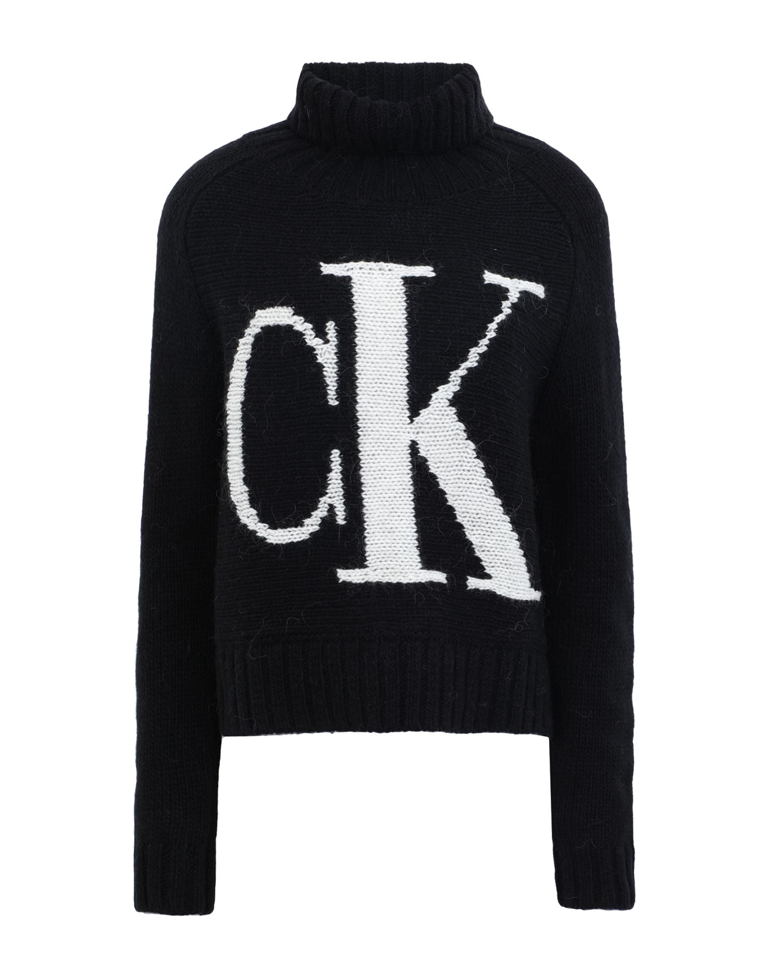 《セール開催中》CALVIN KLEIN JEANS レディース タートルネック ブラック XS ナイロン 41% / ウール 40% / 毛（アルパカ） 19% CK LOGO ROLL NECK SW