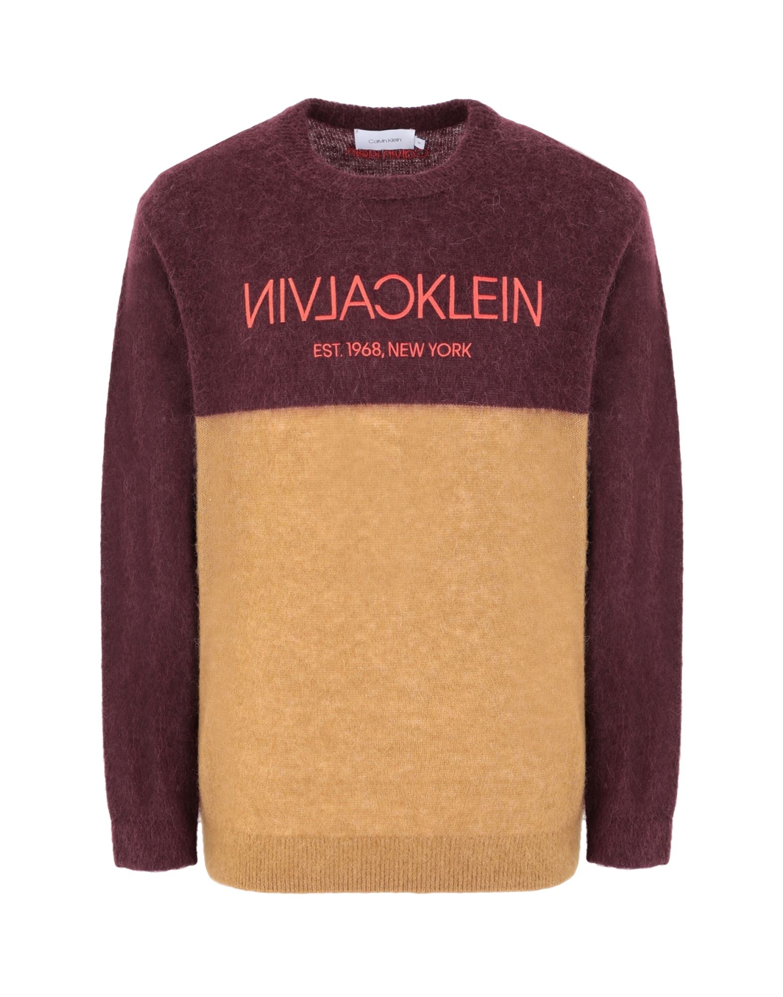 《セール開催中》CALVIN KLEIN メンズ プルオーバー ボルドー S ナイロン 34% / ウール 33% / 毛（アルパカ） 33% WOOL ALPACA COLOUR BLOCK SWEATSHIRT