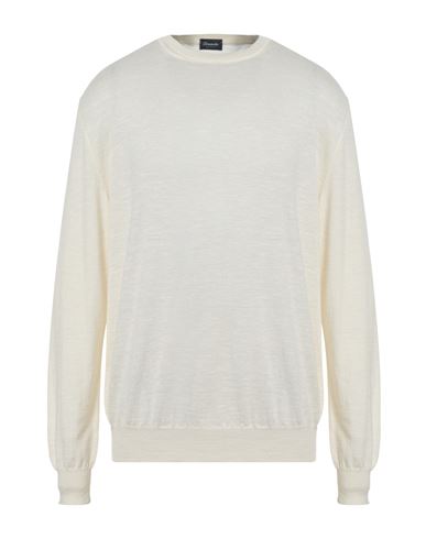 Drumohr Man Sweater Cream Size 40 Cashmere, Linen, Silk In White