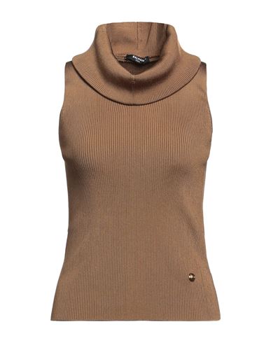Balmain Woman Turtleneck Light Brown Size 2 Viscose, Polyamide In Beige