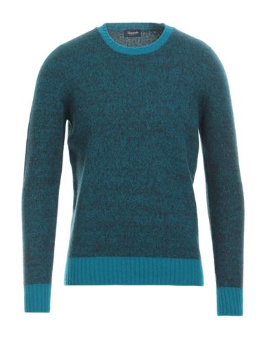 Drumohr Man Sweater Turquoise Size 44 Lambswool In Blue
