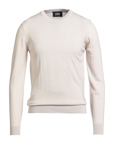 Alpha Studio Man Sweater Off White Size 38 Merino Wool In White