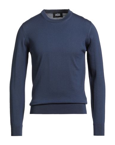 Alpha Studio Man Sweater Blue Size 40 Merino Wool In Blue