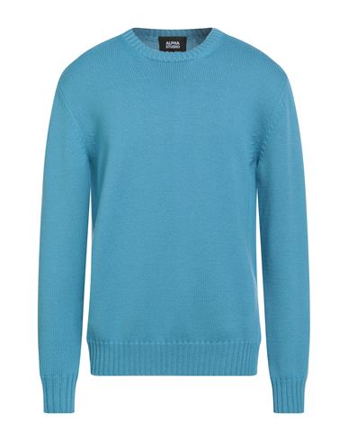 Alpha Studio Man Sweater Azure Size 44 Merino Wool In Blue
