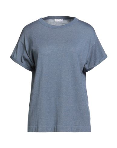 Brunello Cucinelli Cashmere Woman Sweater Slate Blue Size Xxl Cashmere, Silk, Polyamide, Polyester In Blue