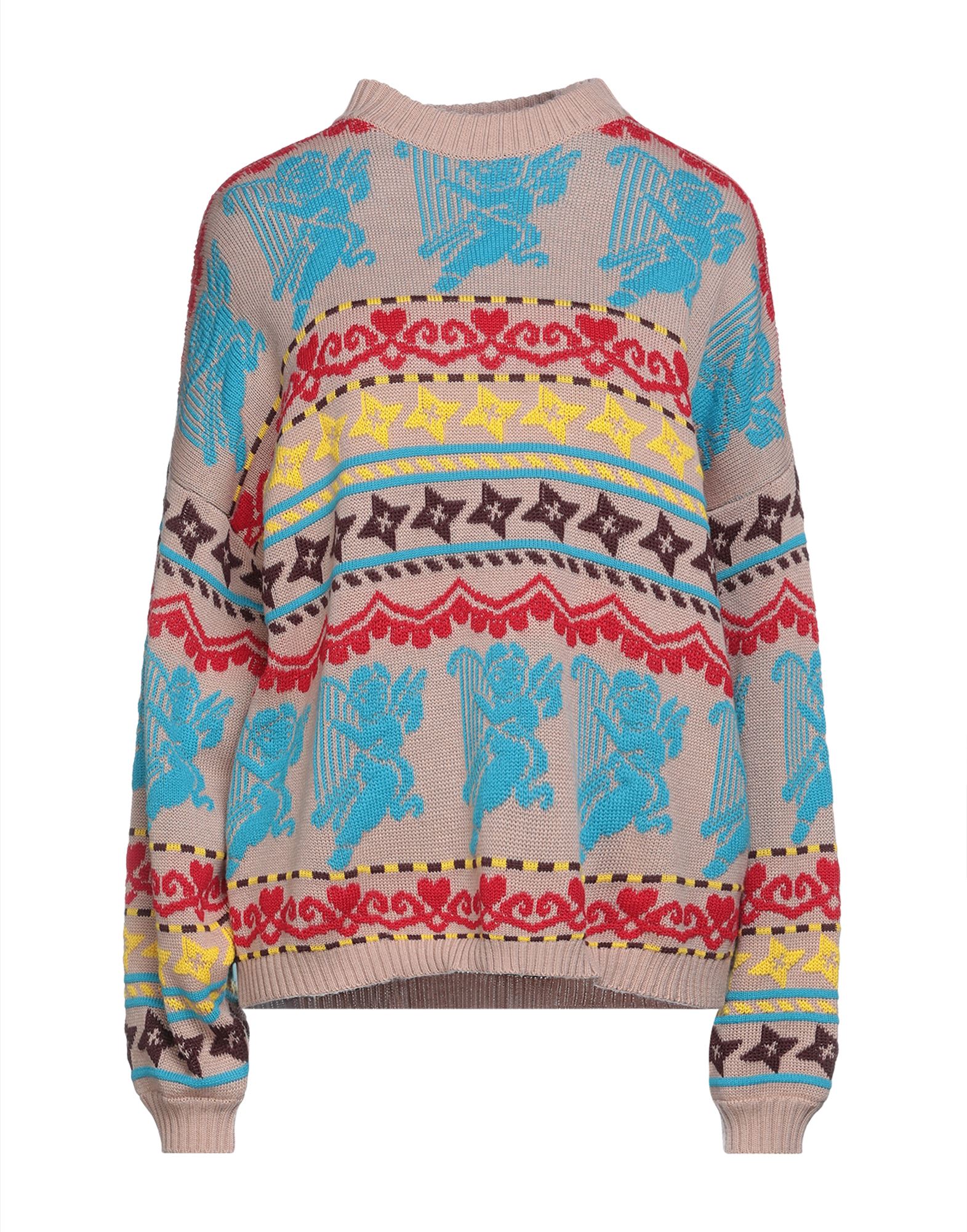 Msgm Multi-design Knit Sweater In Camel