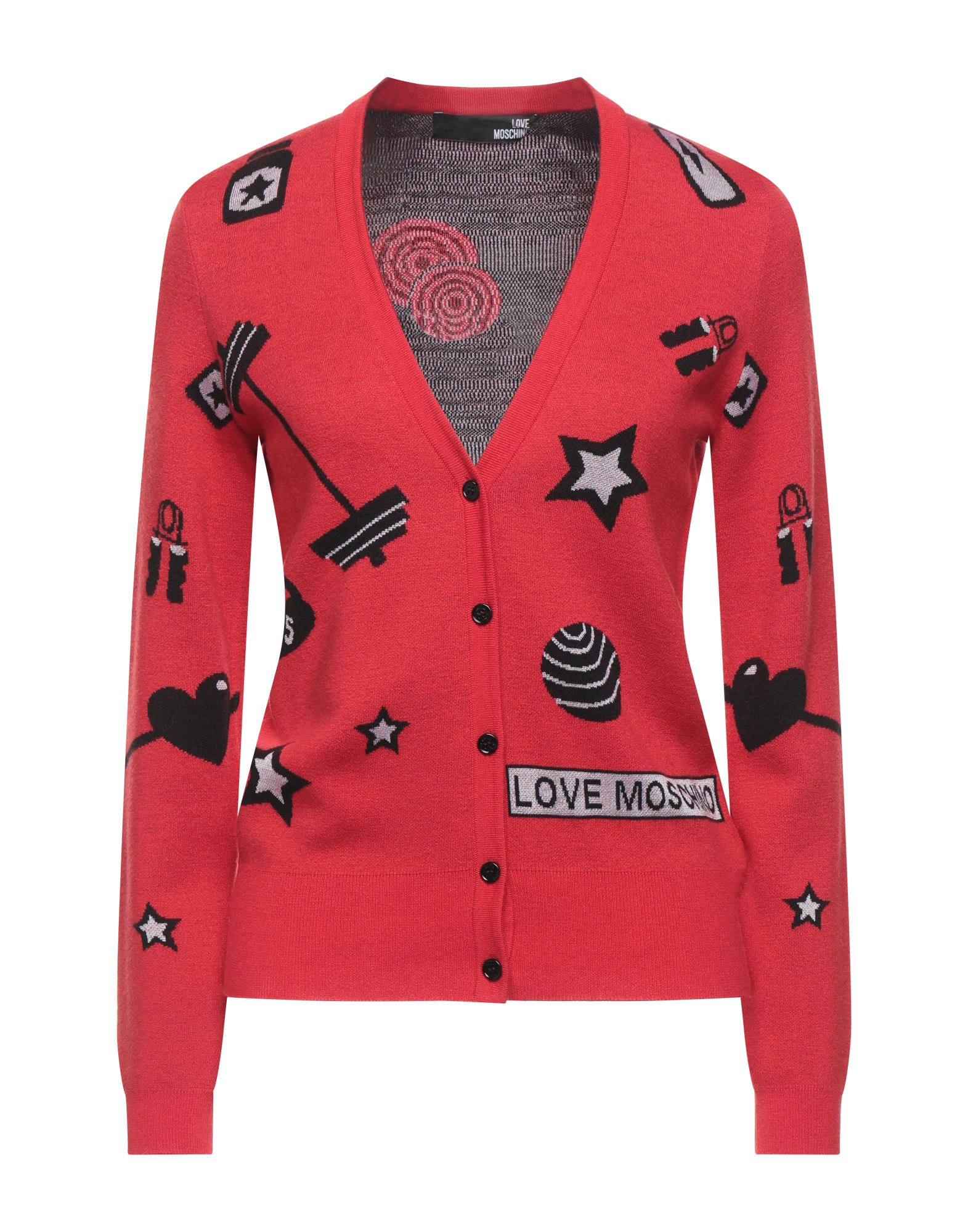 《セール開催中》LOVE MOSCHINO レディース カーディガン レッド 40 レーヨン 42% / ナイロン 36% / ウール 21% / ポリウレタン 1%