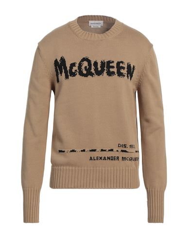 Alexander Mcqueen Man Sweater Camel Size Xl Cotton, Viscose In Beige