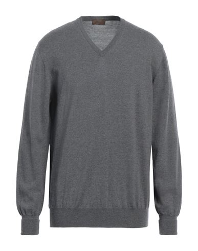 Alpha Massimo Rebecchi Man Sweater Lead Size 44 Merino Wool, Leather In Grey
