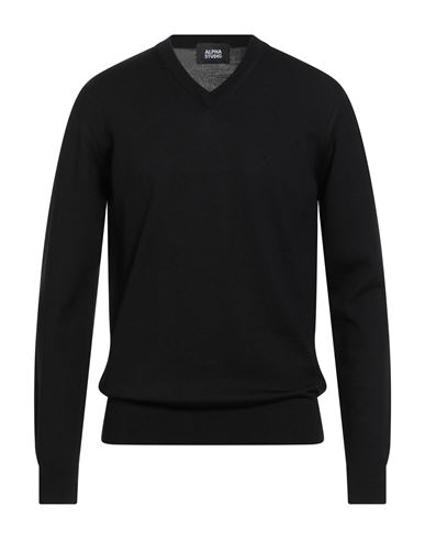 Alpha Studio Man Sweater Midnight Blue Size 38 Geelong Wool In Black