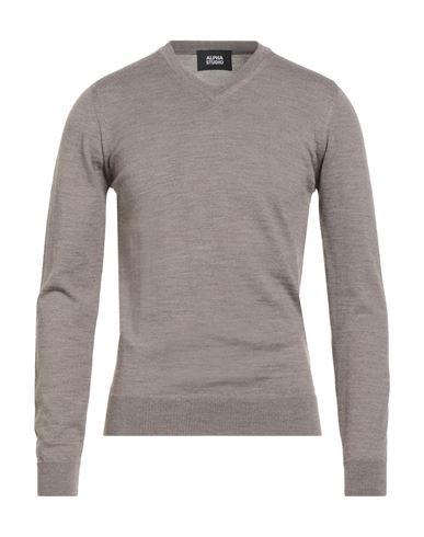 Alpha Studio Man Sweater Light Brown Size 46 Merino Wool In Gray