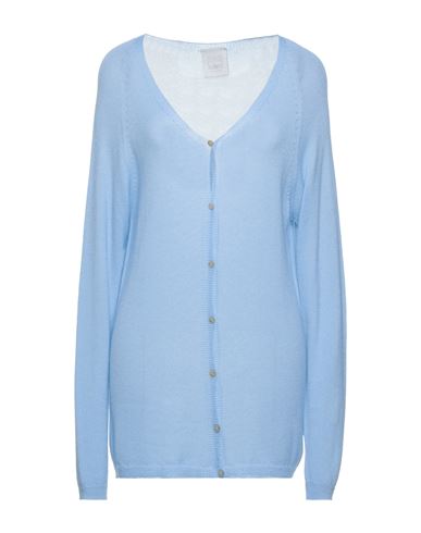 120% Lino Woman Cardigan Sky Blue Size L Cashmere In Blue