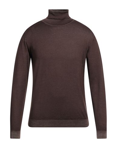 Wool & Co Man Turtleneck Dark Brown Size L Merino Wool In Brown