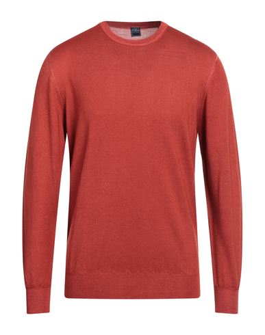 Fedeli Man Sweater Rust Size 42 Merino Wool In Red