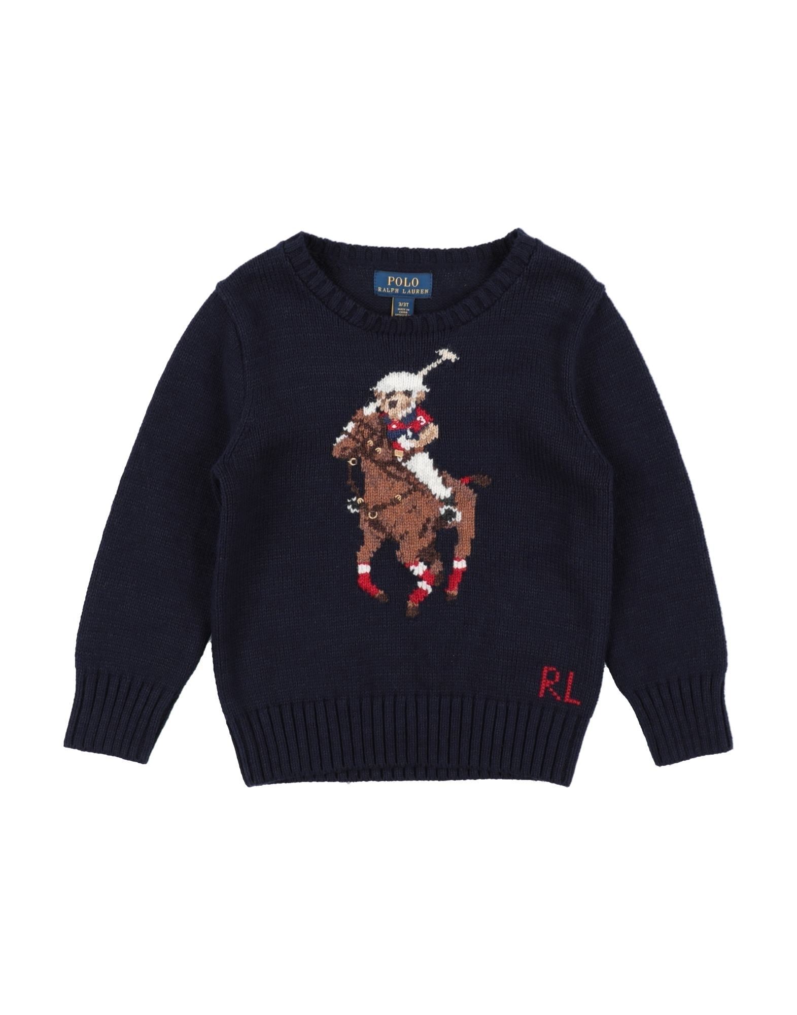 ＜YOOX＞ ★20%OFF！RALPH LAUREN ボーイズ 3-8 歳 プルオーバー ダークブルー 3 コットン 94% / ウール 6% Wool Blended Polo Bear Sweater画像