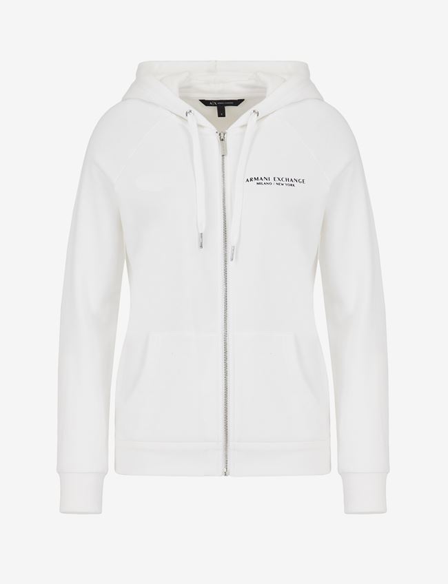 Armani Exchange Felpa Con Cappuccio Bianco Cotone, Poliestere