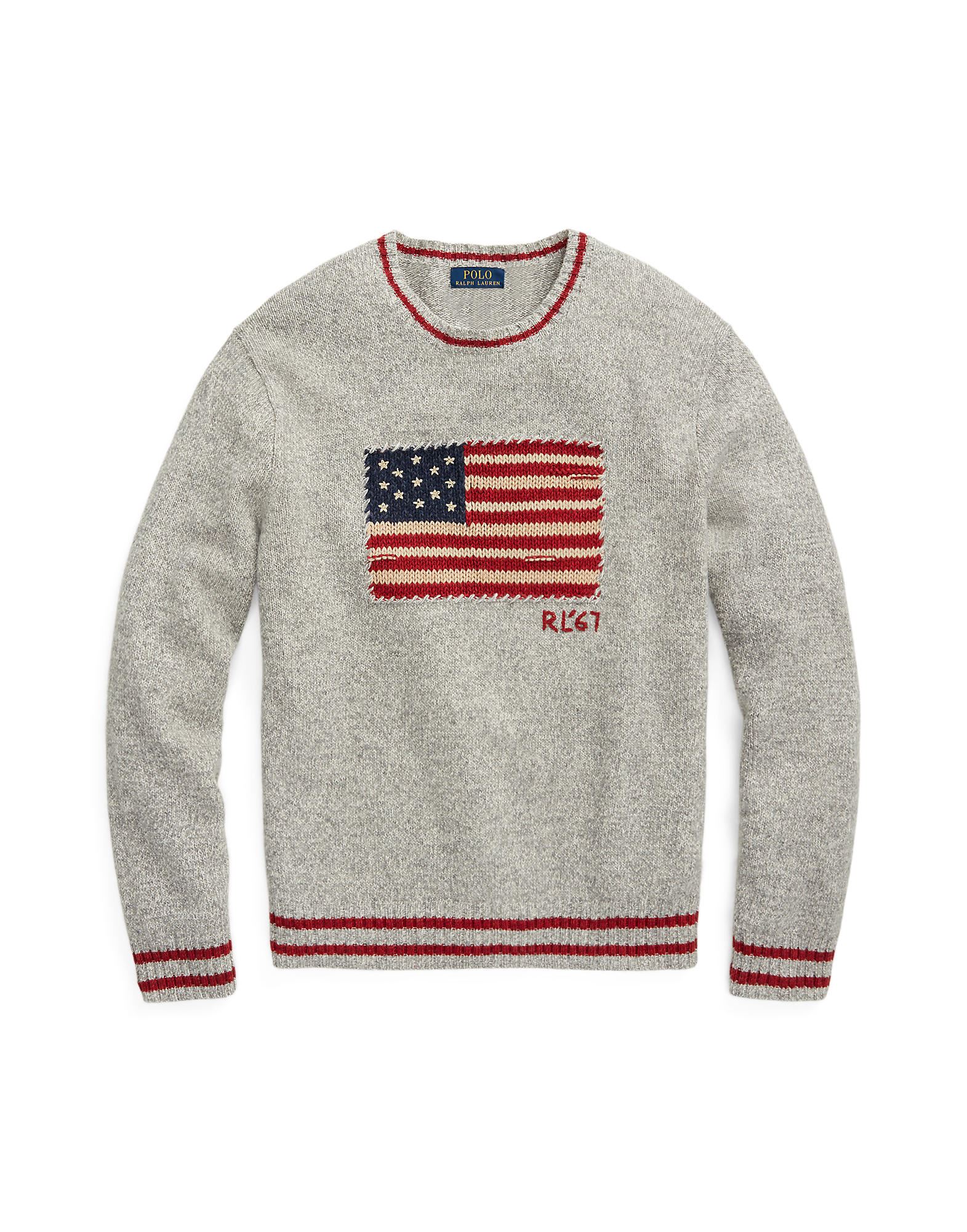 《セール開催中》POLO RALPH LAUREN メンズ プルオーバー グレー XL ウール 53% / コットン 26% / リネン 21% MARLED FLAG SWEATER