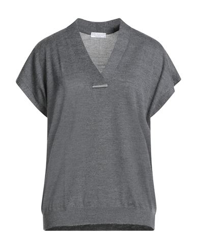 Brunello Cucinelli Woman Sweater Grey Size L Cashmere, Silk, Brass, Ecobrass In Gray