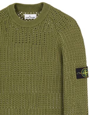 人気正規品STONE ISLAND STITCH IN MERCERIZED CREWNECK SWEATER COTTON LINEN OLIVE ストーンアイランド スウェット セーター ニットオリーブL 22SS Lサイズ