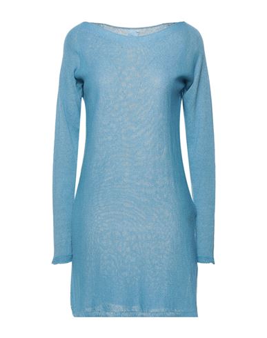 120% Woman Sweater Azure Size S Linen, Cotton, Lyocell In Blue