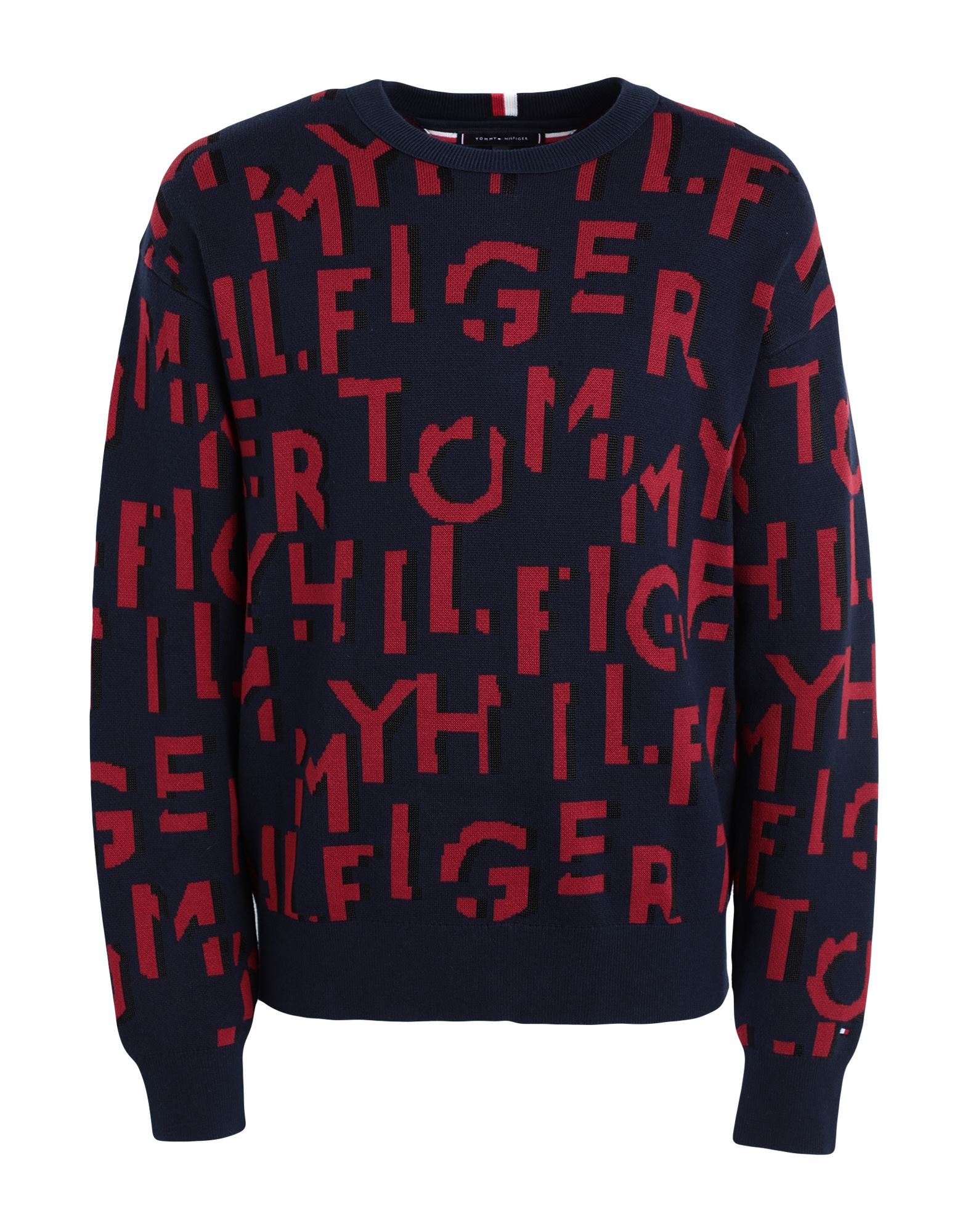 《セール開催中》TOMMY HILFIGER メンズ プルオーバー ダークブルー S コットン 69% / レーヨン 31% ALLOVER SCRIPT SWEATER