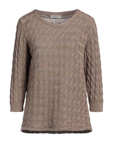 Shop Le Tricot Perugia Woman Sweater Khaki Size M Linen, Cotton, Polyester In Beige