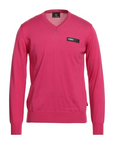 Plein Sport Man Sweater Fuchsia Size Xxl Merino Wool In Pink
