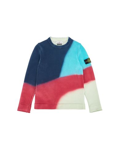 STONE ISLAND JUNIOR 515A6 TWISTED RAW COTTON WITH LINEN_ AIRBRUSH ON GARMENT DYE Sweater Man Turquoise EUR 246