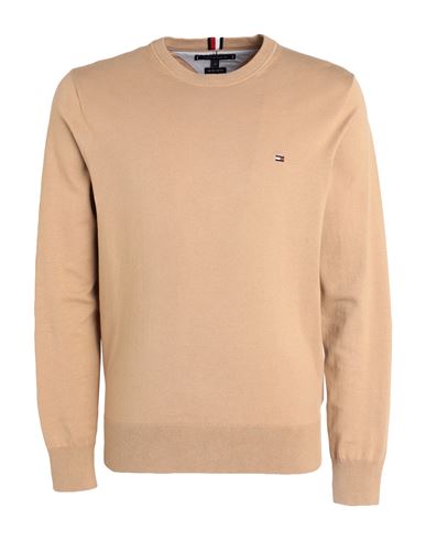 Tommy Hilfiger Man Sweater Sand Size L Cotton, Polyester In Beige