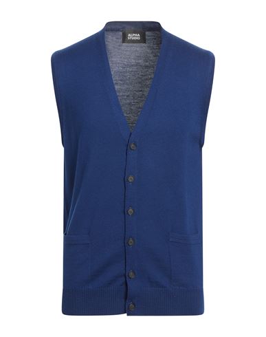 Alpha Studio Man Cardigan Bright Blue Size 40 Merino Wool