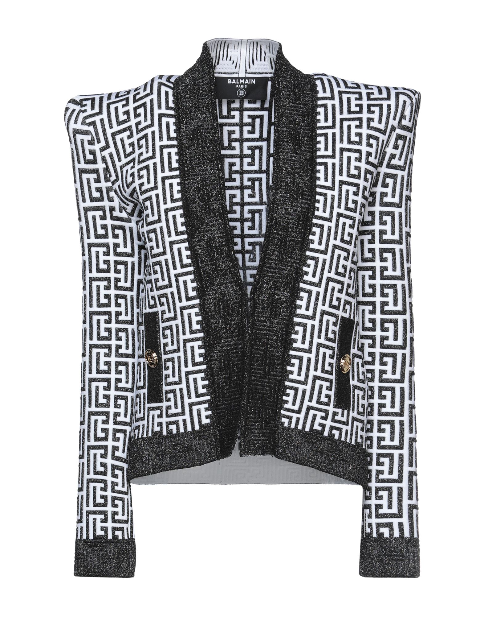 Balmain Strong-shoulder Monogram Mohair Cardigan In Rose Fluo Noir