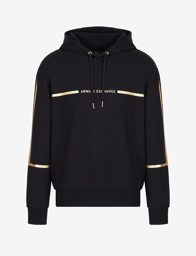 Armani Exchange Felpa Con Cappuccio Nero Poliestere, Viscosa, Elastan
