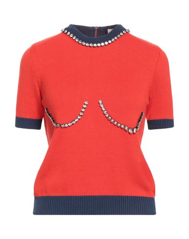 Elisabetta Franchi Woman Sweater Red Size 4 Cotton, Glass
