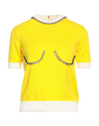 Elisabetta Franchi Woman Sweater Yellow Size 4 Cotton, Glass