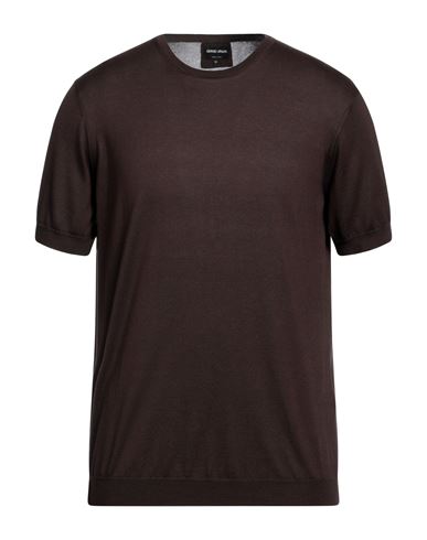 Giorgio Armani Man Sweater Dark Brown Size 46 Silk, Cotton