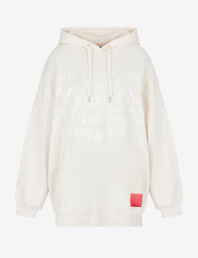 Armani Exchange Felpa Con Cappuccio Avorio Cotone