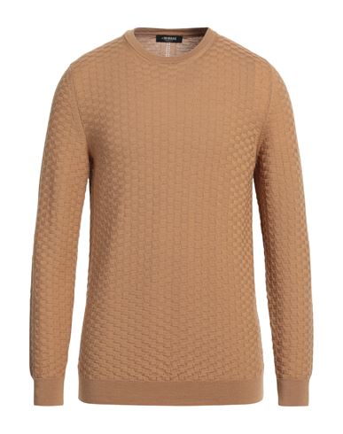 Shop +39 Masq Man Sweater Camel Size Xxl Merino Wool In Beige