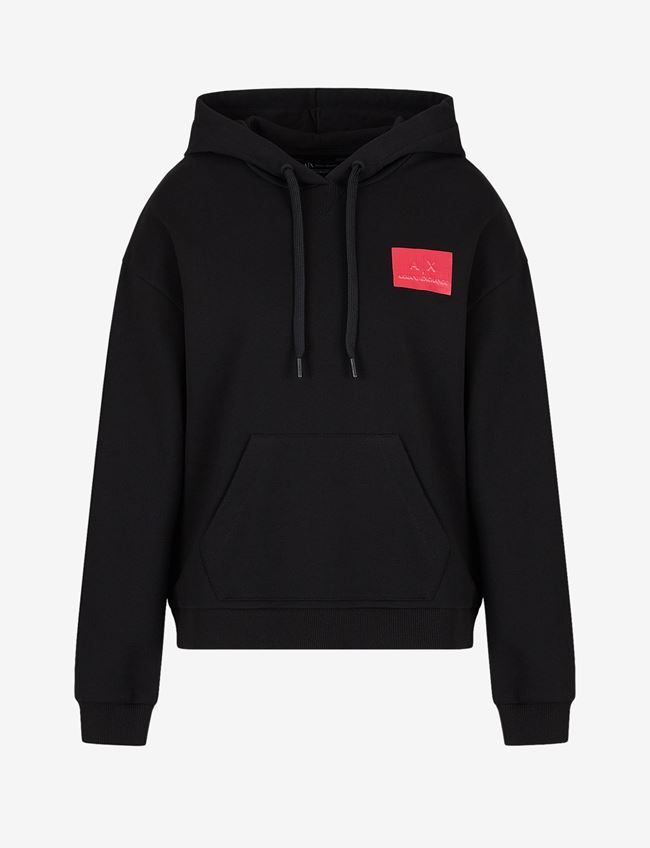Armani Exchange Felpa Con Cappuccio Nero Cotone, Poliestere