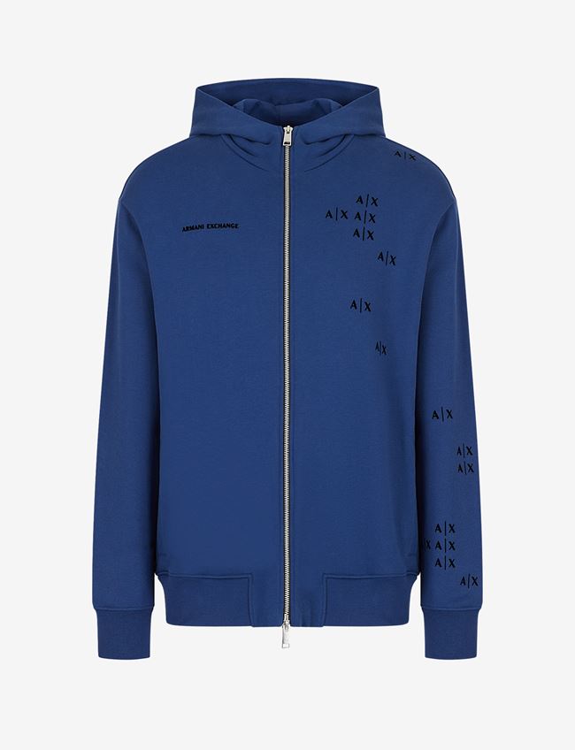 Armani Exchange Felpa Con Cappuccio Blu Cotone