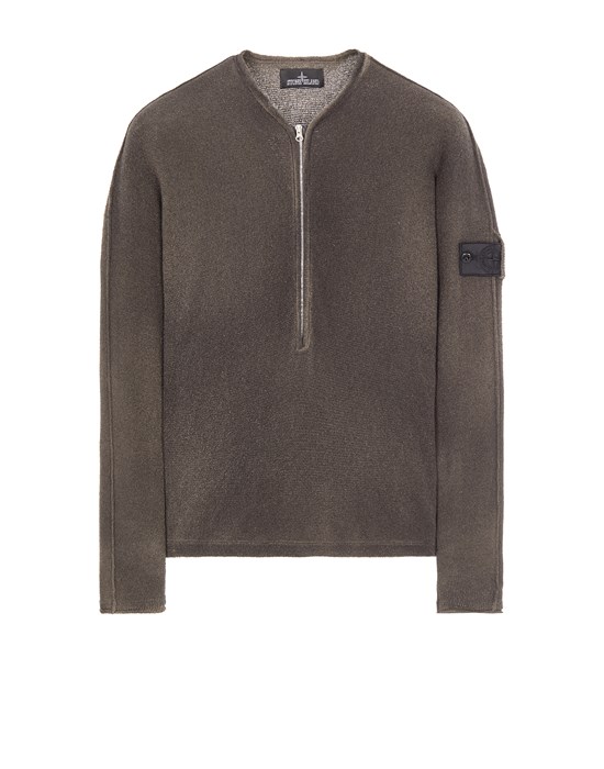 STONE ISLAND SHADOW PROJECT 5111Z HENLEY KNIT_CHAPTER 1 
COTTON / NYLON PATTERNED YARN WITH HAND SPRAYED TREATMENT, EXTERNAL AIRBRUSH Tricot Homme Bleu gris