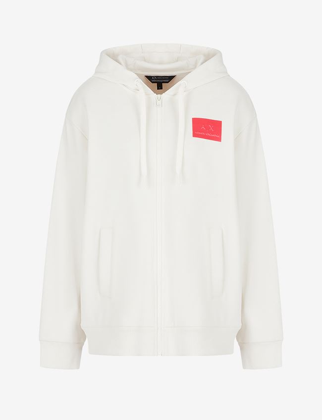 Armani Exchange Felpa Con Cappuccio Bianco Cotone, Poliestere
