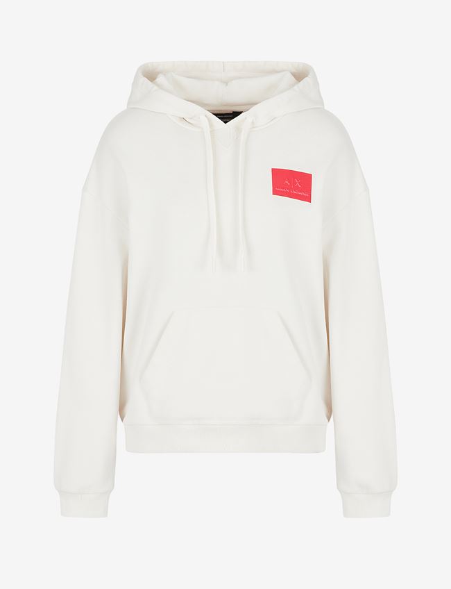 Armani Exchange Felpa Con Cappuccio Avorio Cotone, Poliestere