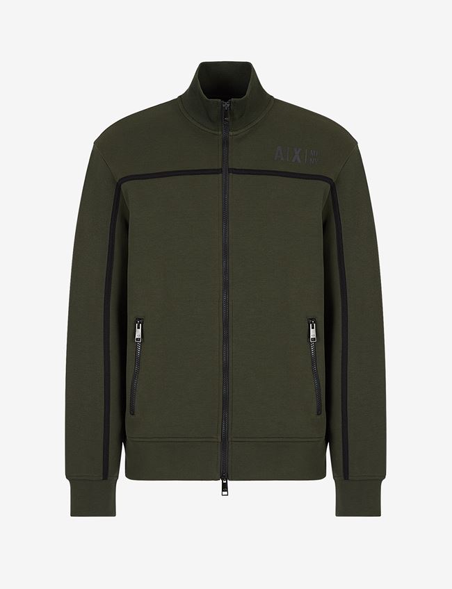 Armani Exchange Felpa Full Zip Verde Scuro Cotone, Poliestere