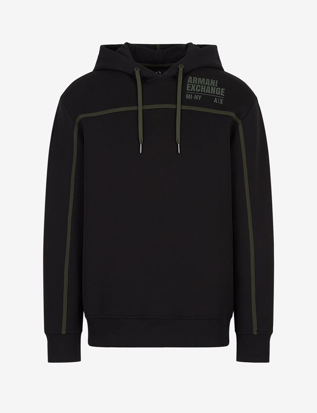 Armani Exchange Felpa Con Cappuccio Nero Cotone, Poliestere