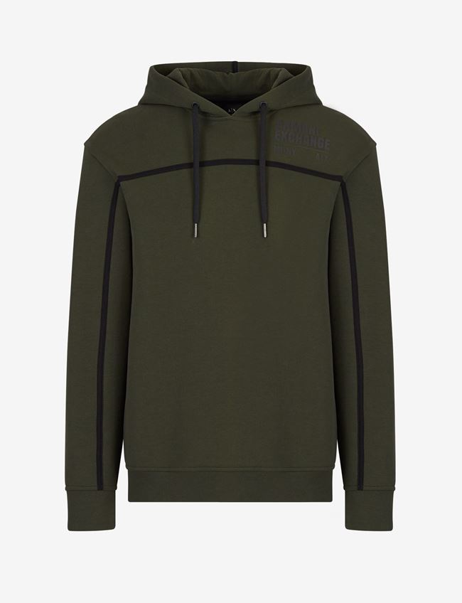 Armani Exchange Felpa Con Cappuccio Verde Scuro Cotone, Poliestere