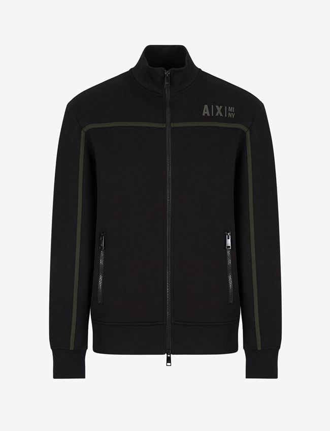 Armani Exchange Felpa Full Zip Nero Cotone, Poliestere
