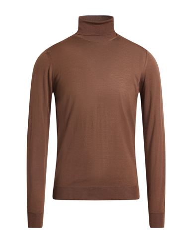 Drumohr Modern Man Turtleneck Light Brown Size 42 Super 140s Wool In Sand