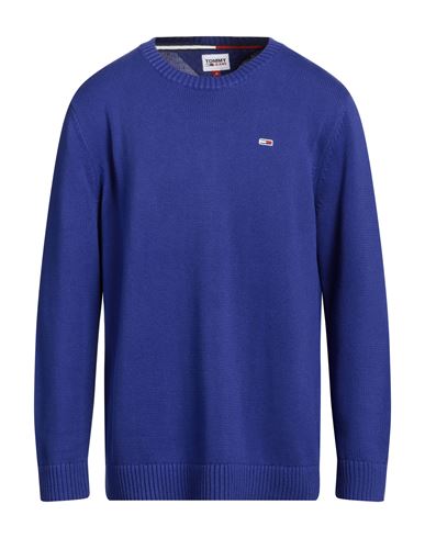 Tommy Jeans Man Sweater Bright Blue Size L Cotton In Blue