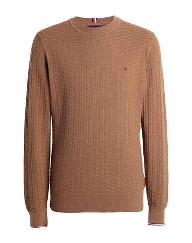 Tommy Hilfiger Man Sweater Camel Size M Organic Cotton In Beige